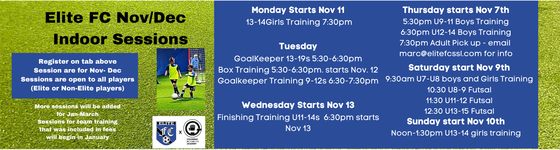 Nov/Dec Indoor Training Schedule